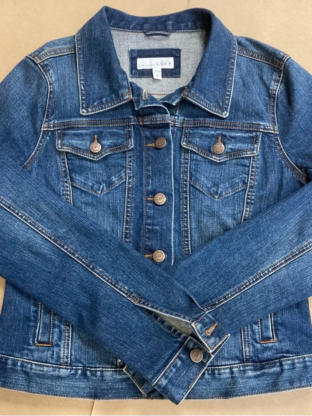 LOFT Classic Blue Denim Jacket with Button Front Size Small